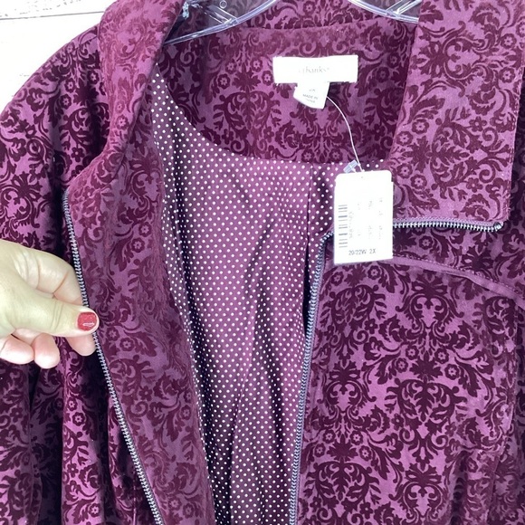 CJ BANKS PLUS SIZE 2X 20 22W FALL WINTER JACKET RED BURGUNDY VELVET COAT TOP NWT - Picture 7 of 14